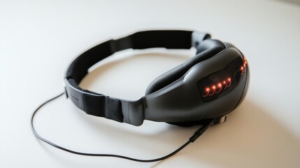 Grey over-ear headphones with a light display.