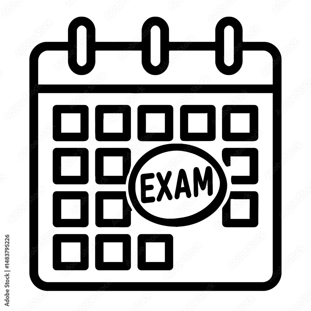 Poster black outline calendar exam date. graphic element vector icon representing test day or scheduled eve