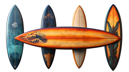 Isolated surfing board set on transparent background. high resolution PNG file