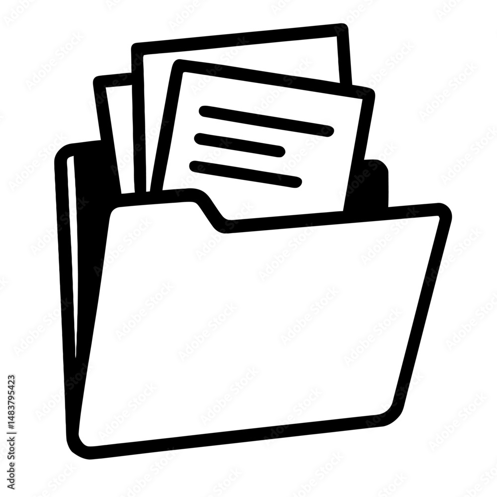 Poster black outline open file folder. graphic element vector icon representing documents, papers, or organ