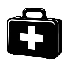Obraz premium Black Graphic First Aid Kit. Graphic Element Vector Icon Representing Medical Supplies or Emergency Care.