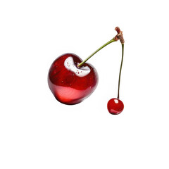 Two cherries with stem isolated on transparent background