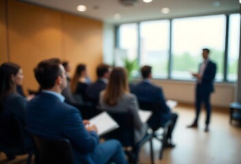 Generative AI showcasing corporate conference room blur effect with presentation