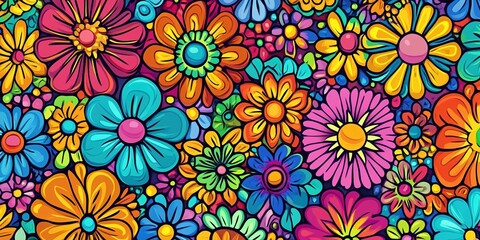 Fototapeta premium Colorful Floral Pattern on Dark Background