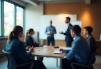 Generative AI Blurred vision of a business meeting in a modern office space