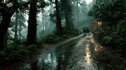 Rainy forest road