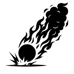 Black Graphic Meteorite Impact. Graphic Element Vector Icon Representing Falling Star or Impact Event.