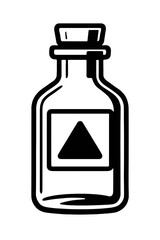 Black Graphic Small Bottle with Cork. Graphic Element Vector Icon Representing Vial, Potion, or Chemical.