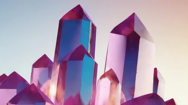 Stunning Pink Crystal Formation Against Clear Blue Sky Backdrop