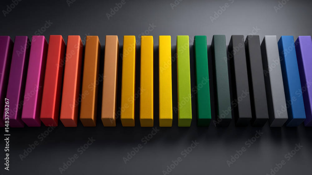 Poster colorful geometric blocks arranged in a vibrant pattern on a sleek surface.