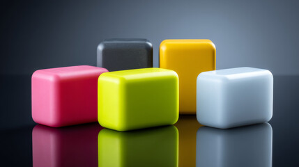 Obraz premium Colorful geometric blocks arranged artistically against a dark backdrop.