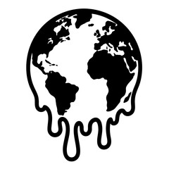 Black Graphic Melting Earth. Graphic Element Vector Icon Representing Global Warming or Climate Change.
