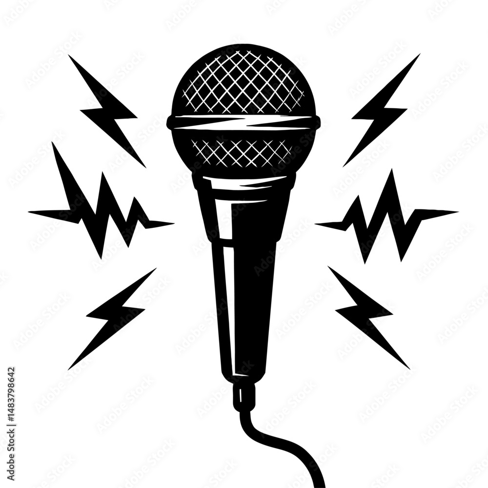 Poster black graphic microphone with sound. graphic element vector icon representing recording or input.