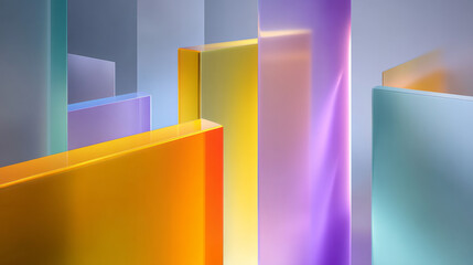 Fototapeta premium Colorful glass panels creating an abstract, modern aesthetic and playful light reflections.