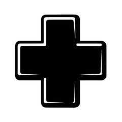 Black Graphic Medical Cross. Graphic Element Vector Icon Representing First Aid or Healthcare.
