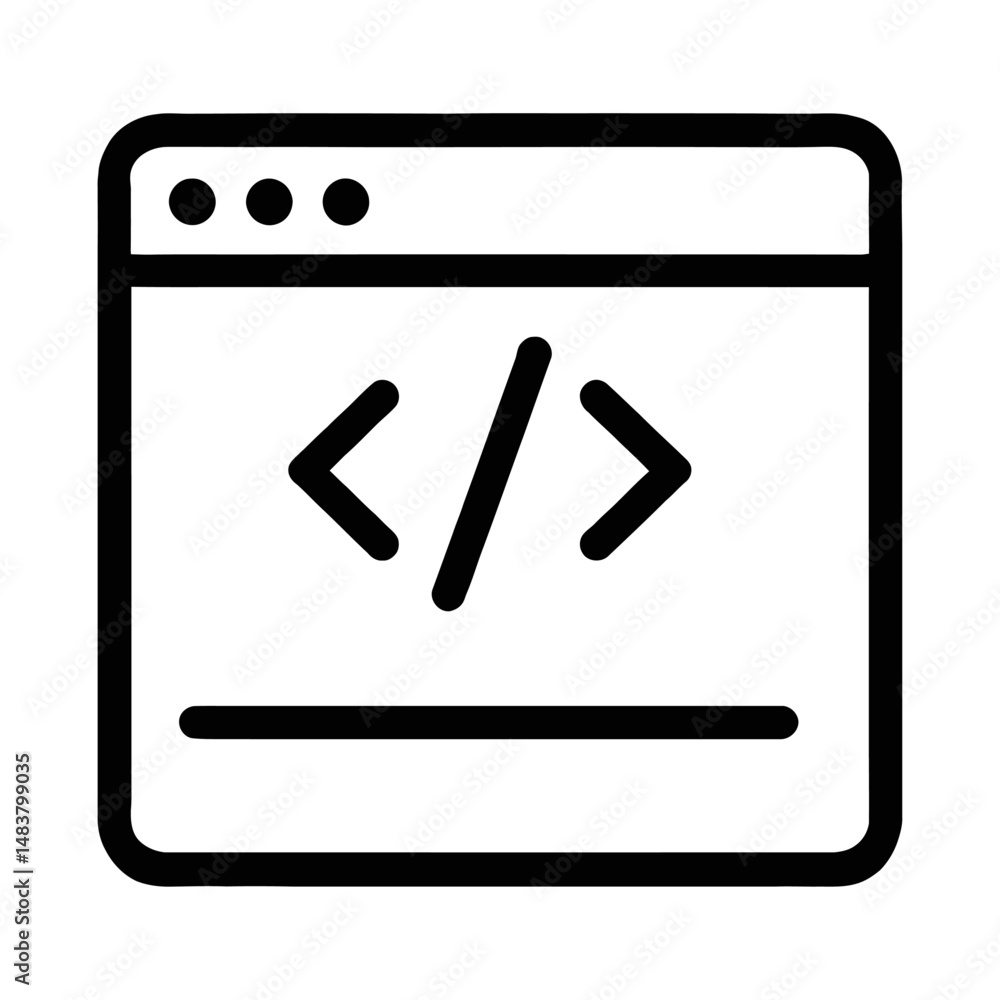 Poster black outline web development code. graphic element vector icon representing programming or software