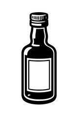 Black Graphic Miniature Liquor Bottle. Graphic Element Vector Icon Representing Spirit or Alcoholic Beverage.