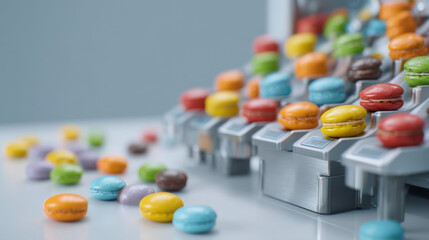 Colorful macaron desserts arranged on a stylish display, perfect for sweet indulgence.