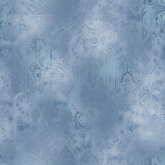 "Seamless allover pattern of watercolor roses and leaves in soft pastel shades, perfect for fabric and wallpaper design."