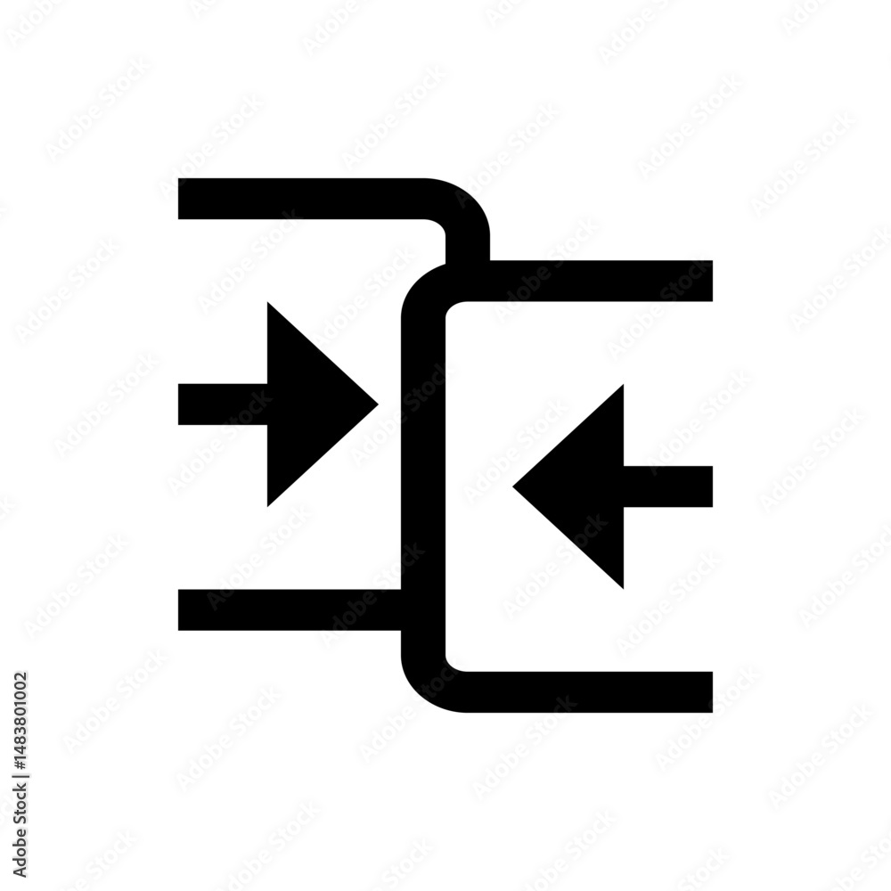 Poster black compression icon featuring two arrows pointing inward with parallel lines and curved corners d