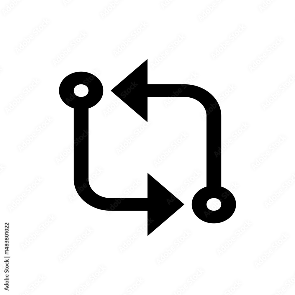 Poster illustration of a looped arrow with rounded corners and circular ends indicating a process of repeti