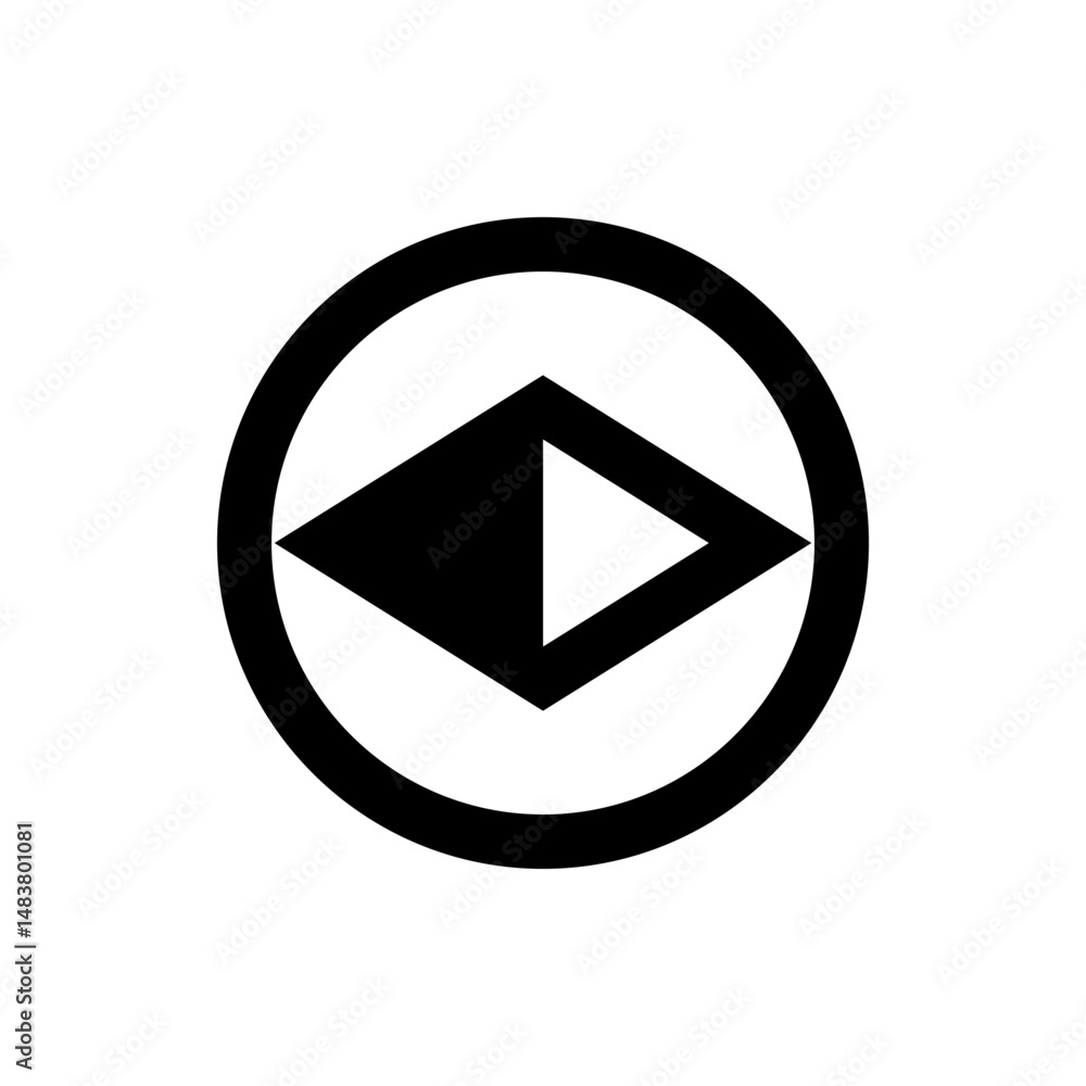 Poster an icon showing a black circle with a horizontal arrow inside, the left half of the arrow is filled 