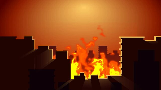 Nuclear Explosion City Fire Silhouette Animation