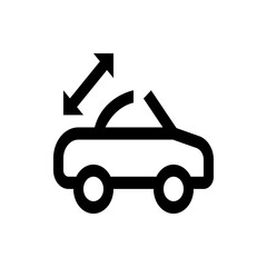 Illustration of a car with an arrow pointing diagonally upwards to the left indicating vehicle movement space