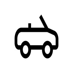 Simple black outline of a convertible car with open top and two wheels on a white background design art