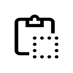 Black clipboard with rounded edges and a dotted square on the right side of the clipboard icon design