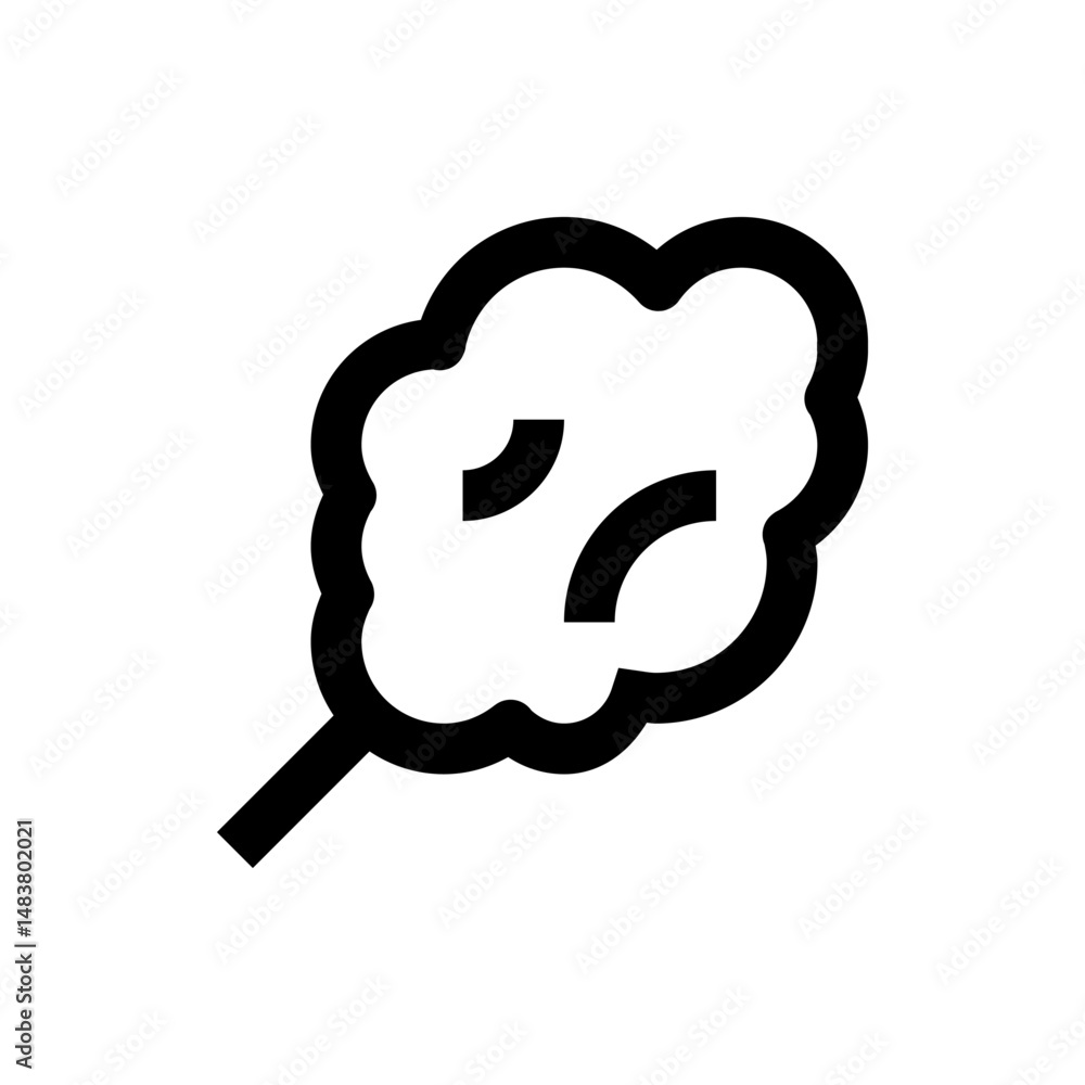 Poster stylized leaf with two internal markings and a stem in black outline on a white background design el