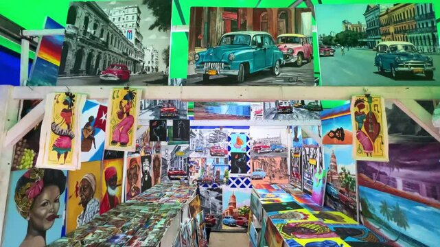 Souvenir market in Varadero. VARADERO, CUBA - DECEMBER 2023 - Caribbean holidays, vacations in Cuba, Cuban tourism. A tourist market with shops, a fair selling souvenirs, gifts, and handmade products.