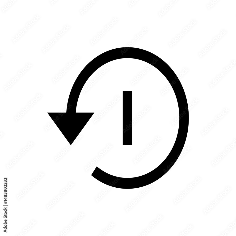 Poster black arrow pointing down in a circular motion with a vertical line inside the circle design element