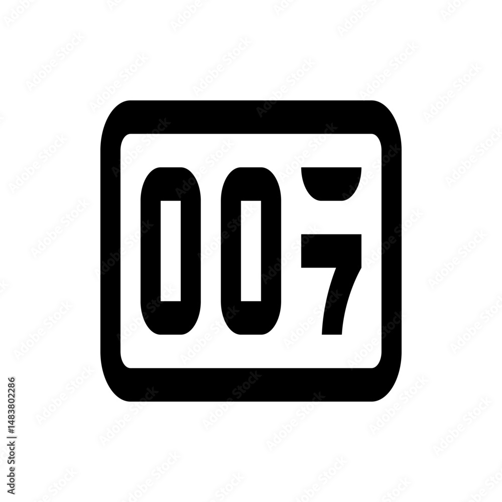 Poster illustration of a digital display showing the numbers zero zero seven inside a rounded rectangle fra