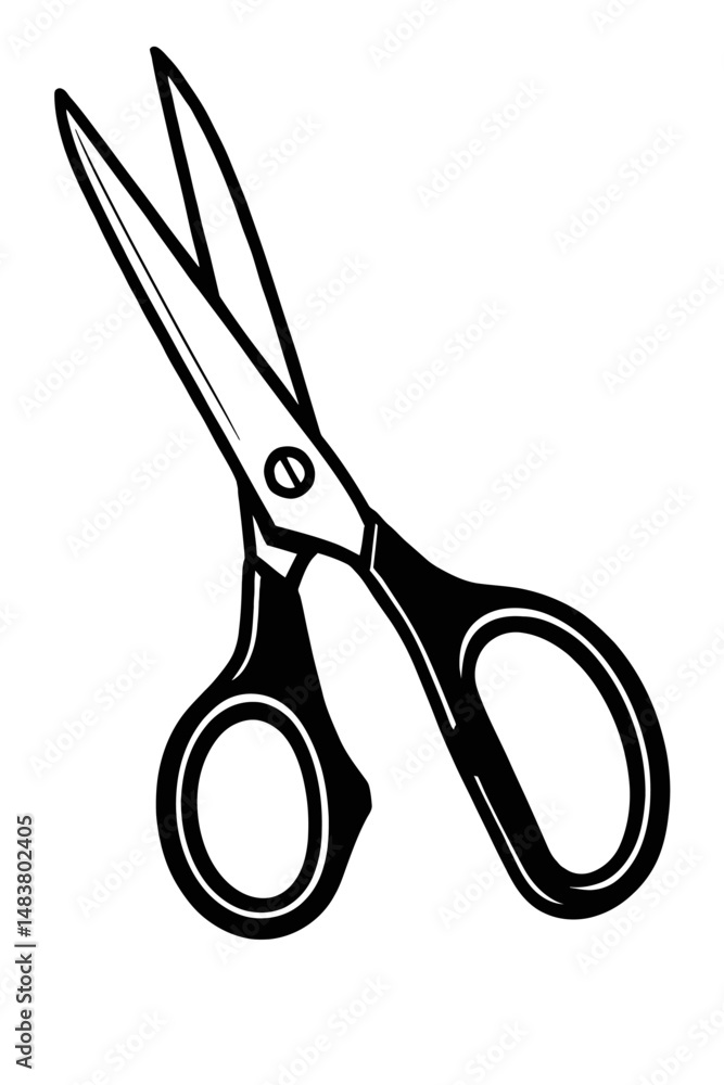 Poster black graphic open scissors. graphic element vector icon representing cutting tool or shears.