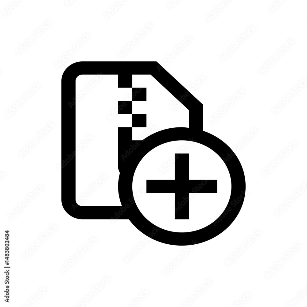 Poster illustration of a zipped file icon with a plus sign inside a circle, indicating file addition proces