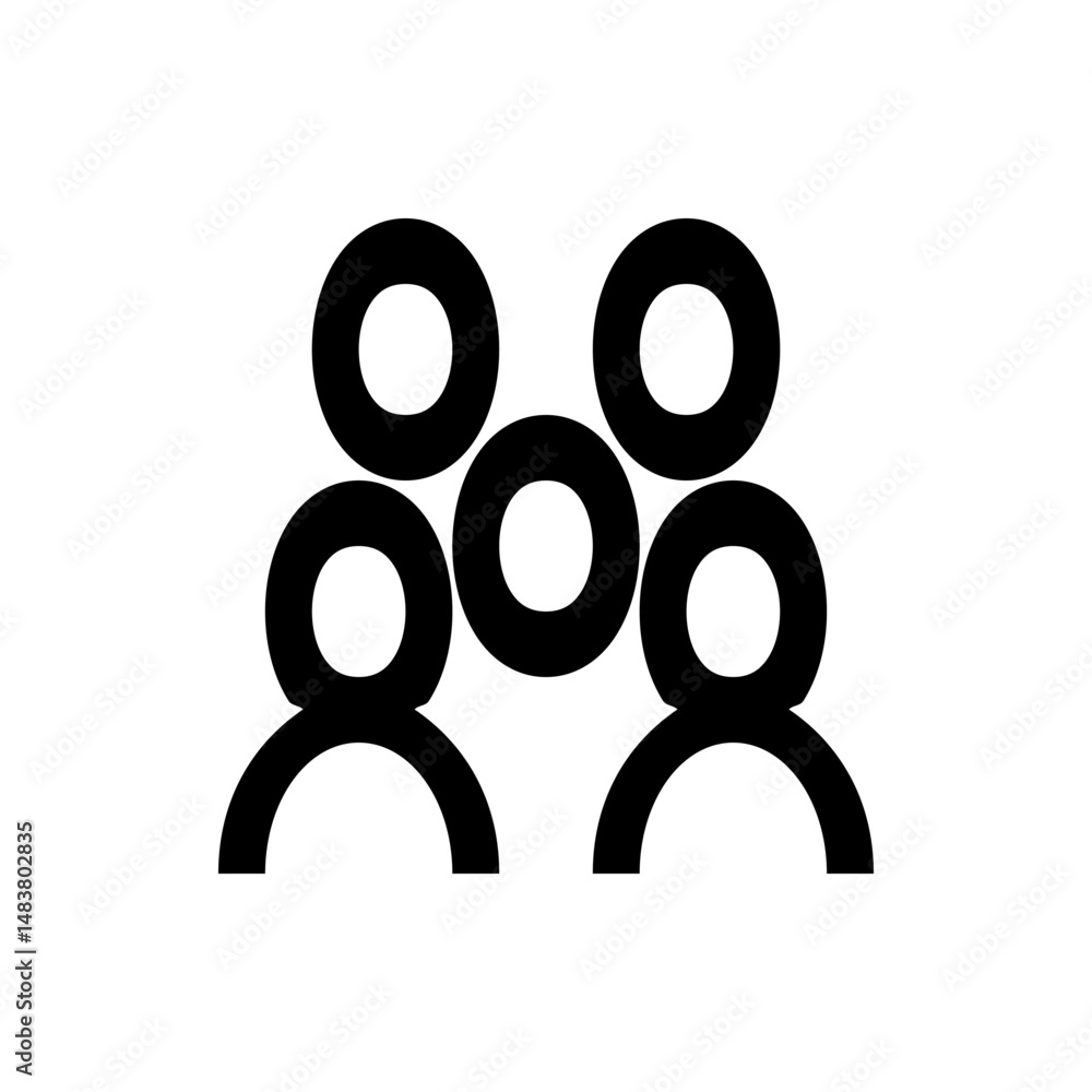 Poster illustration of three stylized figures with circular heads arranged in a triangular formation design