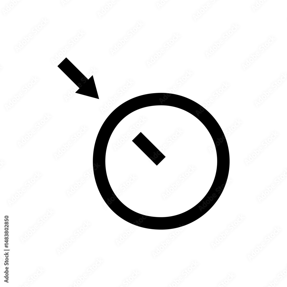 Poster black arrow pointing towards a circular shape with a small rectangle inside on a white background im