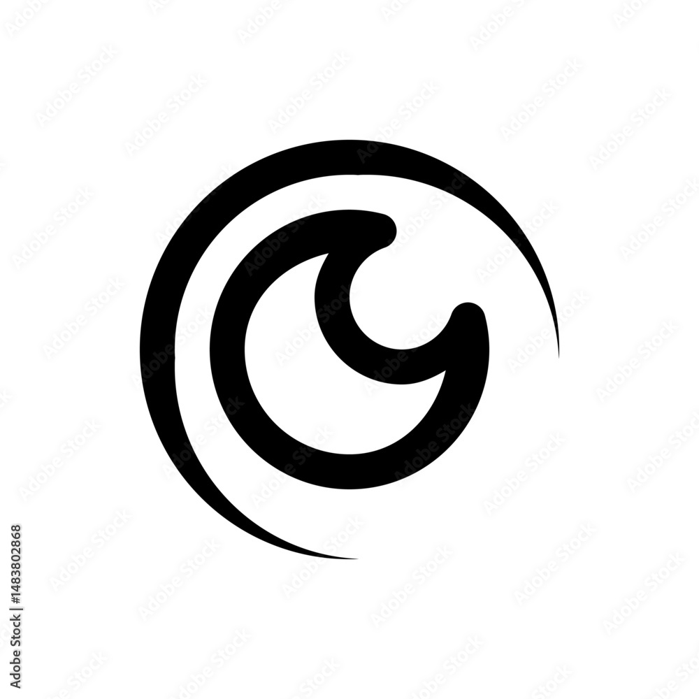 Poster abstract circular design featuring bold black lines creating a stylized eye like shape on a white ba