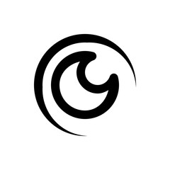 Abstract circular design featuring bold black lines creating a stylized eye like shape on a white background