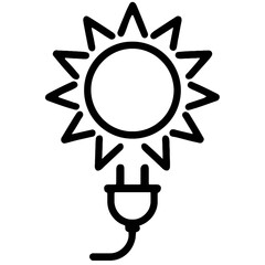 Black Graphic Solar Energy Plug. Graphic Element Vector Icon Representing Renewable Power or Connection.