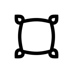 Illustration of a square shape with rounded edges and leaf like extensions at each of the four corners