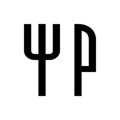 Minimalist black and white illustration of a fork and knife side by side on a white background design element