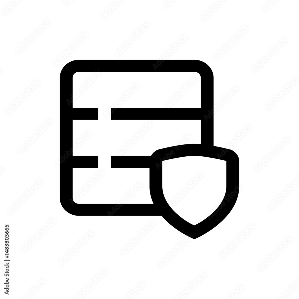 Poster illustration of a protected database server with a shield icon indicating security measures in place