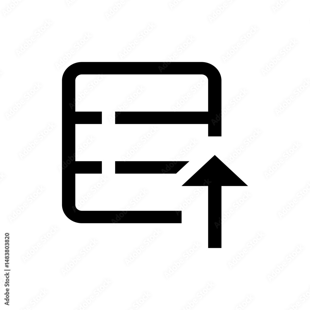 Aufkleber simple black icon showing a box with horizontal lines and an arrow pointing upwards indicating uploa