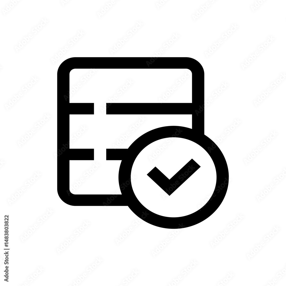 Poster table with horizontal divisions and a circle containing a check mark indicating completion or valida