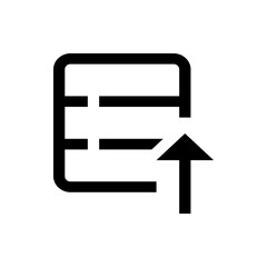 Simple black icon showing a box with horizontal lines and an arrow pointing upwards indicating upload