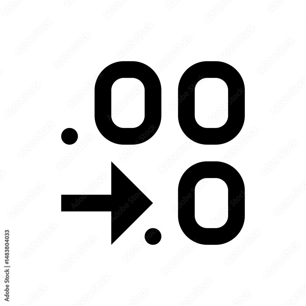 Poster illustration of two zeros with dots and an arrow pointing to a zero on a white background art