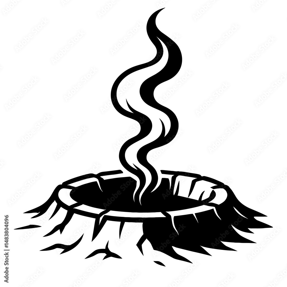 Aufkleber black graphic smoking crater or pit. graphic element vector icon representing geological feature or 