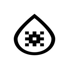 Illustration of a water drop shape containing a grid pattern with a central square in black and white color